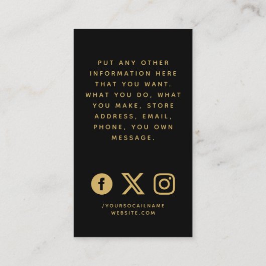 ソーシャルメディアのロゴ、黒および金ゴールドの注文 エンクロージャーカード (裏面)