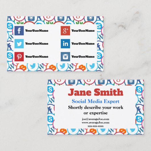 ソーシャルメディアの専門家のための名刺 名刺 (正面/裏面)