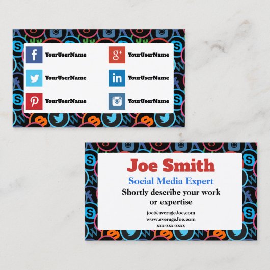 ソーシャルメディアの専門家向け名刺 名刺 (正面/裏面)