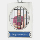 ソーシャルメディアの牢獄の写真 シルバープレートバナーオーナメント (左)