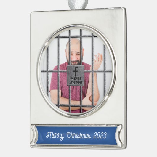 ソーシャルメディアの牢獄の写真 シルバープレートバナーオーナメント (左)