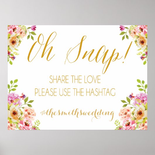 ソーシャルメディアの看板 |ロマンチックな開花 |金ゴールド文字 ポスター (正面)