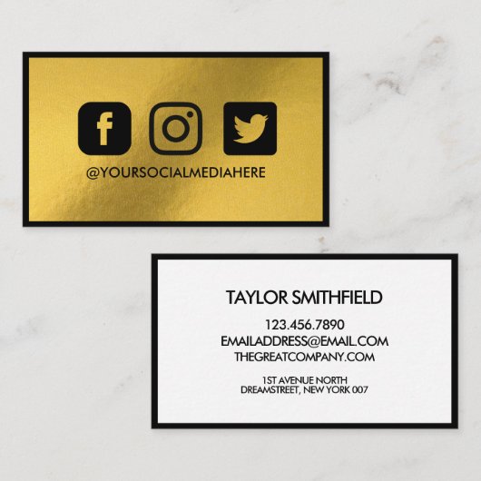 ソーシャルメディアの金エレガント箔モダン 名刺 (正面/裏面)