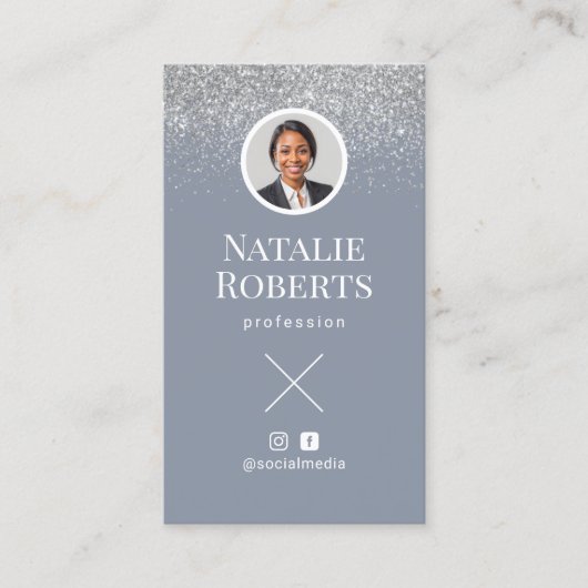 ソーシャルメディアほこりっぽい青いQRコード写真を追加 名刺 (正面)