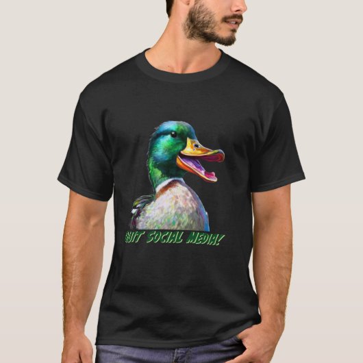 ソーシャルメディアをやめよう - 面白いアヒルの鳴き声 Tシャツ (正面)