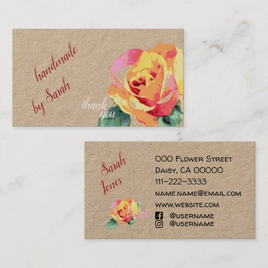 ソーシャルメディアを使ってバラを手作りするのが好き 名刺 (正面/裏面)