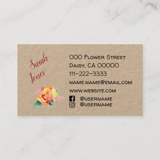 ソーシャルメディアを使ってバラを手作りするのが好き 名刺 (裏面)