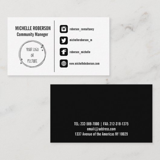 ソーシャルメディアアイコンロゴまたは写真名刺 名刺 (正面/裏面)