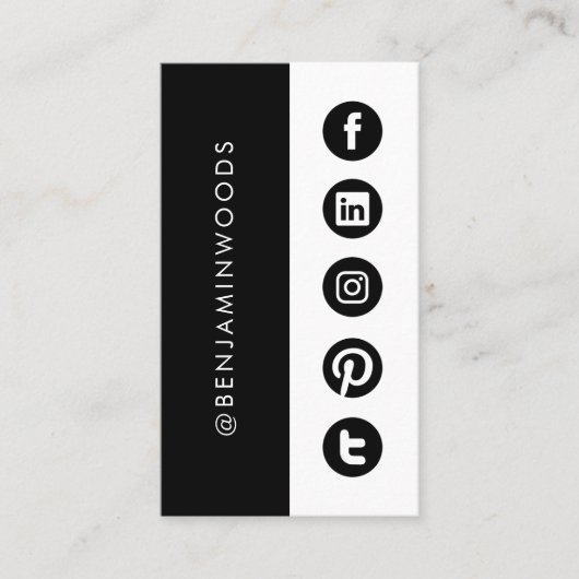 ソーシャルメディアアイコン白黒ミニマルモダンリスト 名刺 (正面)