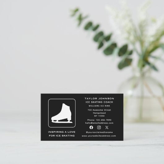ソーシャルメディアアイススケートで滑るインストラクタースポーツコーチ 名刺 (スタンド正面)