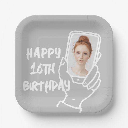 ソーシャルメディアインフルエンサーの電話写真16歳の誕生日 ペーパープレート (正面)
