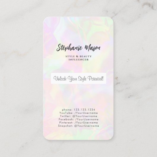 ソーシャルメディアインフルエンサーモダンホログラフィーガーリー 名刺 (裏面)