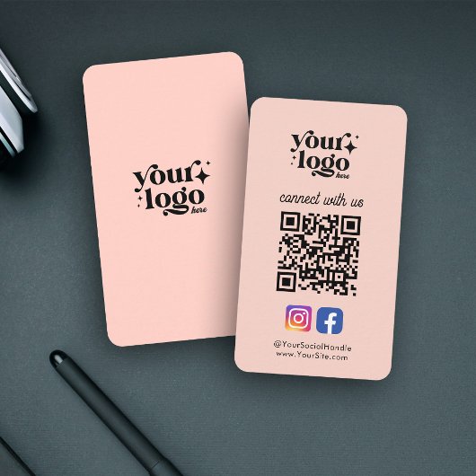 ソーシャルメディアカスタムロゴQRコードピーチ赤面はっきりした 名刺