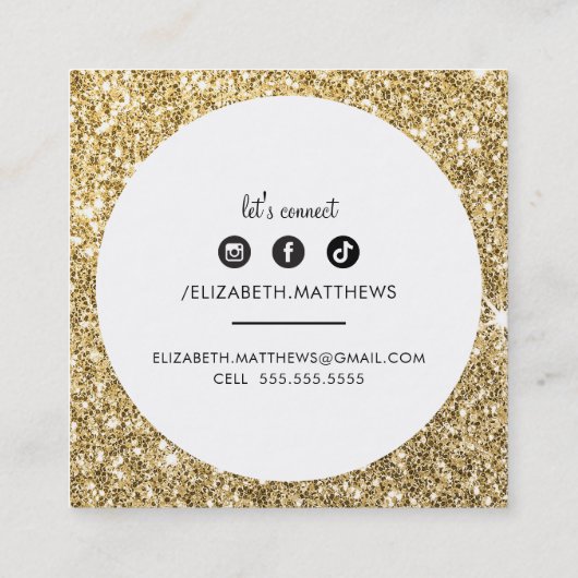 ソーシャルメディアサークル縁どブラックシック金ゴールドグリッター スクエア名刺 (裏面)