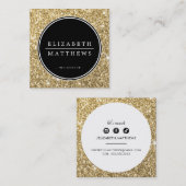 ソーシャルメディアサークル縁どブラックシック金ゴールドグリッター スクエア名刺 (正面/裏面)