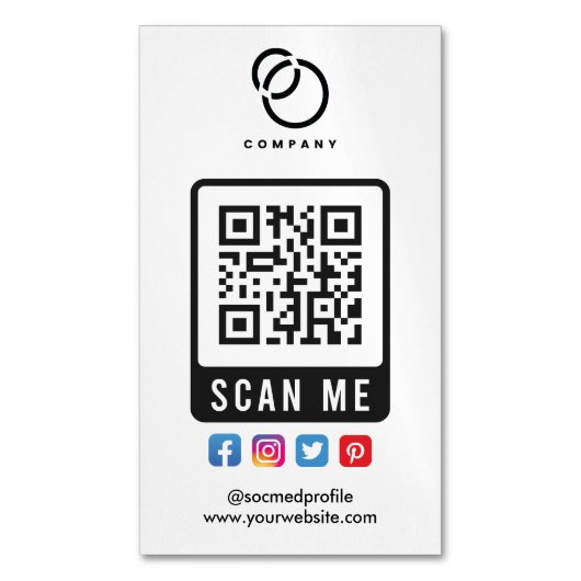 ソーシャルメディアスキャンME QRコードロゴモダンシンプル マグネット名刺 (正面縦)