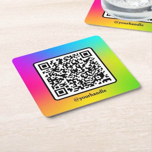 ソーシャルメディアスクエアQRコードグラデーションカスタム スクエアペーパーコースター (アングル)