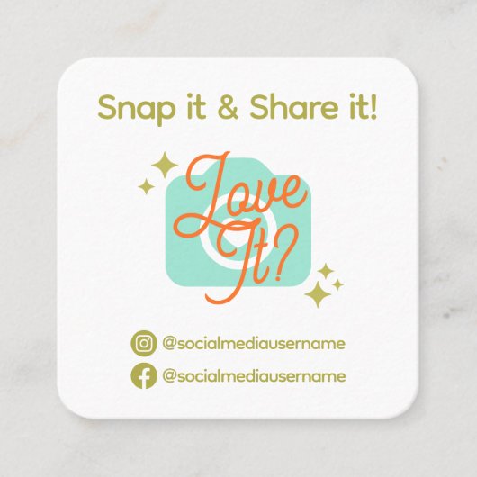 ソーシャルメディアスナップと共有、QRコード スクエア名刺 (正面)