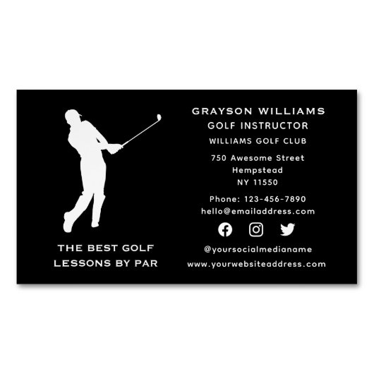 ソーシャルメディアスポーツコーチ男性ゴルフプロインストラクター マグネット名刺 (正面)