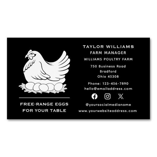 ソーシャルメディアチキンエッグファーム農家ファームハウス マグネット名刺 (正面)