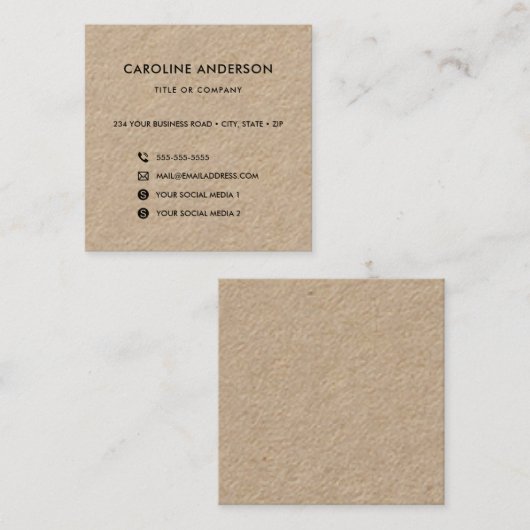 ソーシャルメディアネットワーク素朴なクラフト スクエア名刺 (正面/裏面)