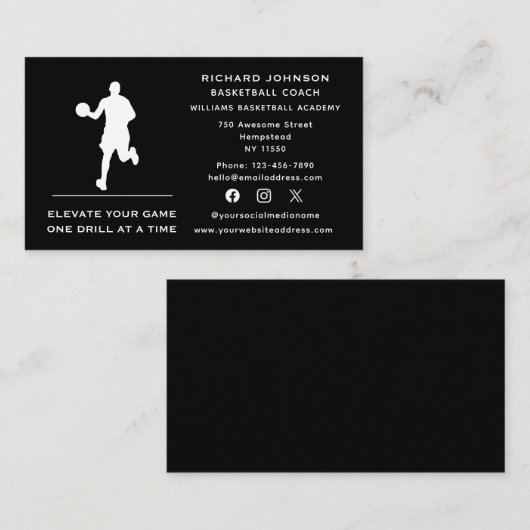 ソーシャルメディアバスケットボールコーチインストラクタースポーツ 名刺 (正面/裏面)