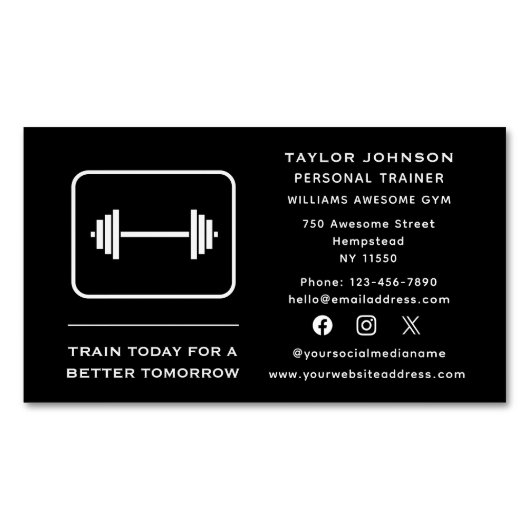 ソーシャルメディアパーソナルトレーナーフィットネスインストラクター マグネット名刺 (正面)