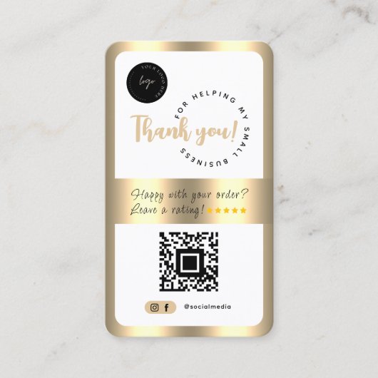 ソーシャルメディアビジネスQRコードロゴありがとう金ゴールド 名刺 (正面)