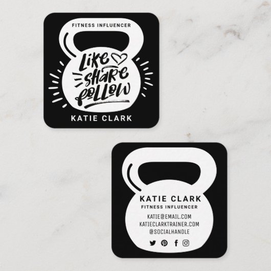 ソーシャルメディアフィットネスインフルエンサーKettlebell Black スクエア名刺 (正面/裏面)