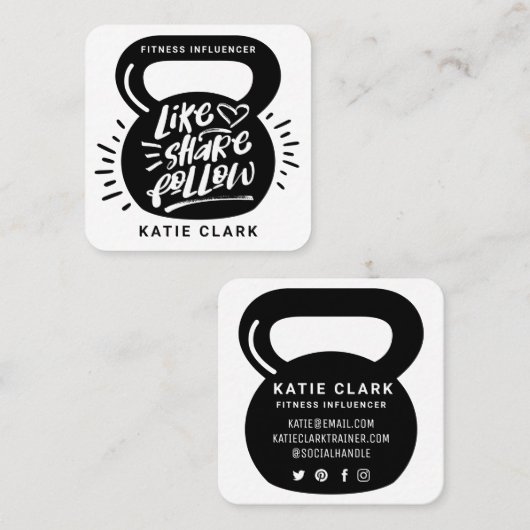 ソーシャルメディアフィットネスインフルエンサーKettlebell White スクエア名刺 (正面/裏面)