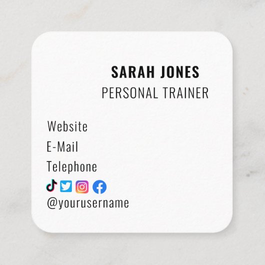 ソーシャルメディアフィットネスパーソナルトレーナーインフルエンサー スクエア名刺 (裏面)