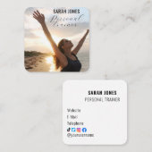 ソーシャルメディアフィットネスパーソナルトレーナーインフルエンサー スクエア名刺 (正面/裏面)