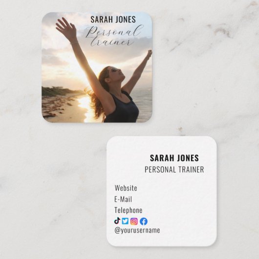 ソーシャルメディアフィットネスパーソナルトレーナーインフルエンサー スクエア名刺 (正面/裏面)