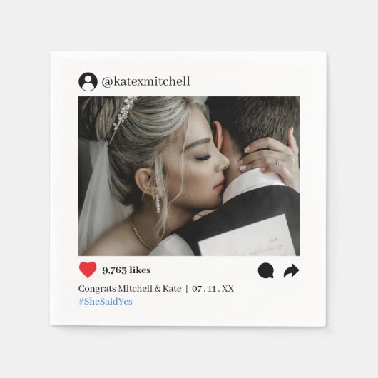 ソーシャルメディアポストフォト結婚ズ スタンダードカクテルナプキン (正面)