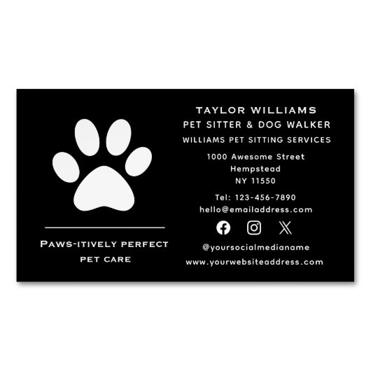 ソーシャルメディアポープリントドッグウォーカーキャットペットシッター マグネット名刺 (正面)