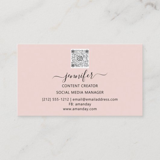ソーシャルメディアマネージャコンテンツクリエータロゴQRピンク 名刺 (裏面)
