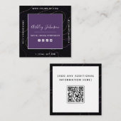 ソーシャルメディアマネージャー QRコード 抽象的なライン 紫 スクエア名刺 (正面/裏面)