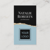 ソーシャルメディアミントブルーブラック&金ゴールドQRコード 名刺 (正面)