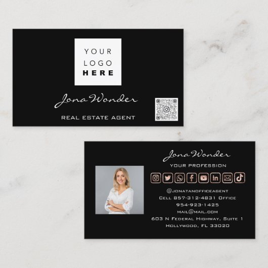 ソーシャルメディアロカスタムゴ写真QRCode TikTokTwitte 名刺 (正面/裏面)