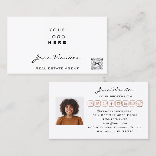 ソーシャルメディアロカスタムゴ写真QRCode TikTokYOUTUb 名刺 (正面/裏面)