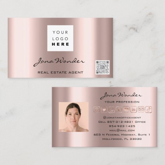 ソーシャルメディアロゴフォトQRコードメイクアップバラ 名刺 (正面/裏面)