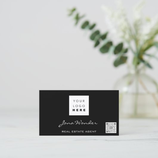 ソーシャルメディアロゴフォトQRコードメイクアップブラック金ゴールド 名刺 (スタンド正面)