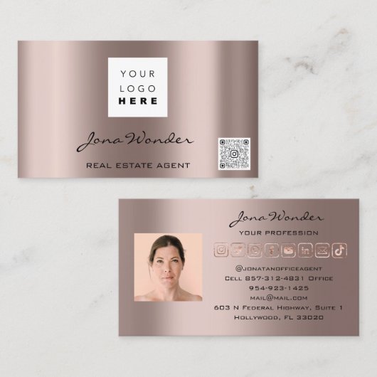 ソーシャルメディアロゴフォトQRコードメイクアップ美しい 名刺 (正面/裏面)