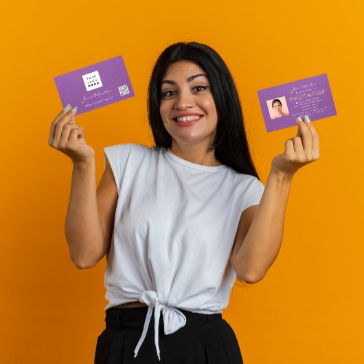 ソーシャルメディアロゴ写真QRコードメイクアップパープル 名刺