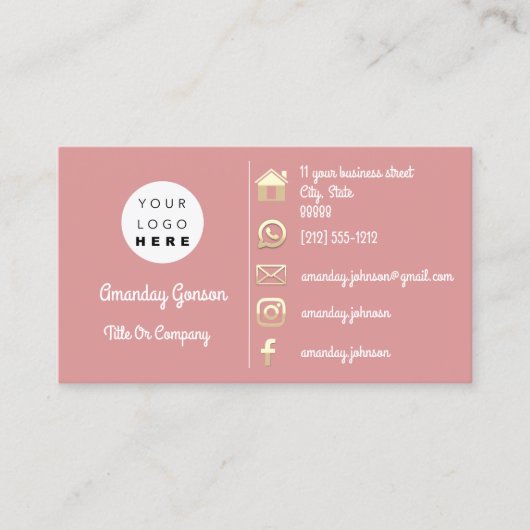 ソーシャルメディアロゴ金ゴールドQRコードカスタム挿入 名刺 (正面)