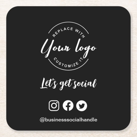 ソーシャルメディアロゴ 社会的メディア ウェブサイト QRコード スクエアペーパーコースター (正面)