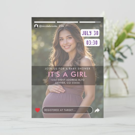 ソーシャルメディア事例写真投稿赤ちゃんシャワー 招待状 (スタンド正面)