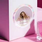 ソーシャルメディア写真ピンクパステルホログラム ラウンドシール