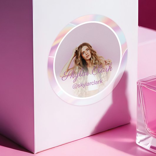 ソーシャルメディア写真ピンクパステルホログラム ラウンドシール