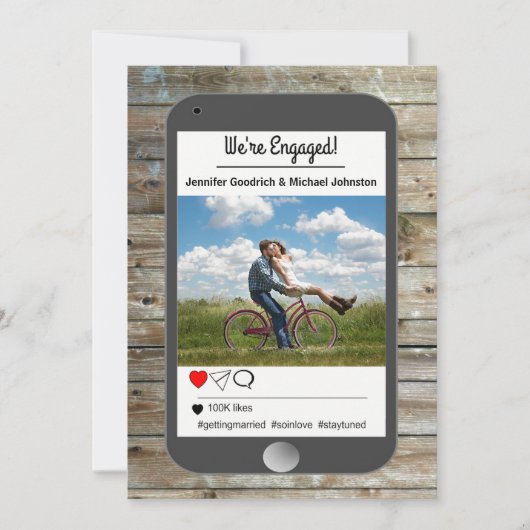 ソーシャルメディア写真携帯婚約発表 案内状 (正面)